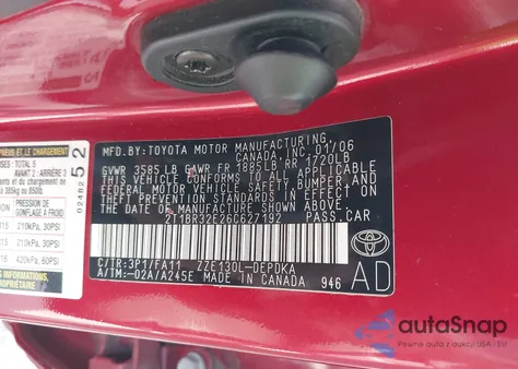 2006 Toyota Corolla Ce from USA, damaged, VIN 2T1BR32E26C627192